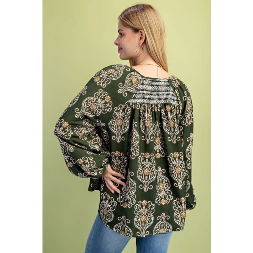 Gigio Gigio Printed Balloon Sleeve V Neck Blouse