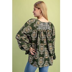 Gigio Gigio Printed Balloon Sleeve V Neck Blouse