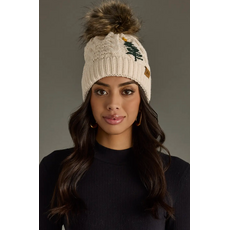 Panache Apparel Panache Apparel Cable Knit Pom Hat with Embroidered Tree