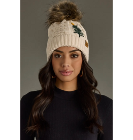 Panache Apparel Cable Knit Pom Hat with Embroidered Tree