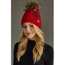 Panache Apparel Panache Apparel Cable Knit Pom Hat with Embroidered Tree