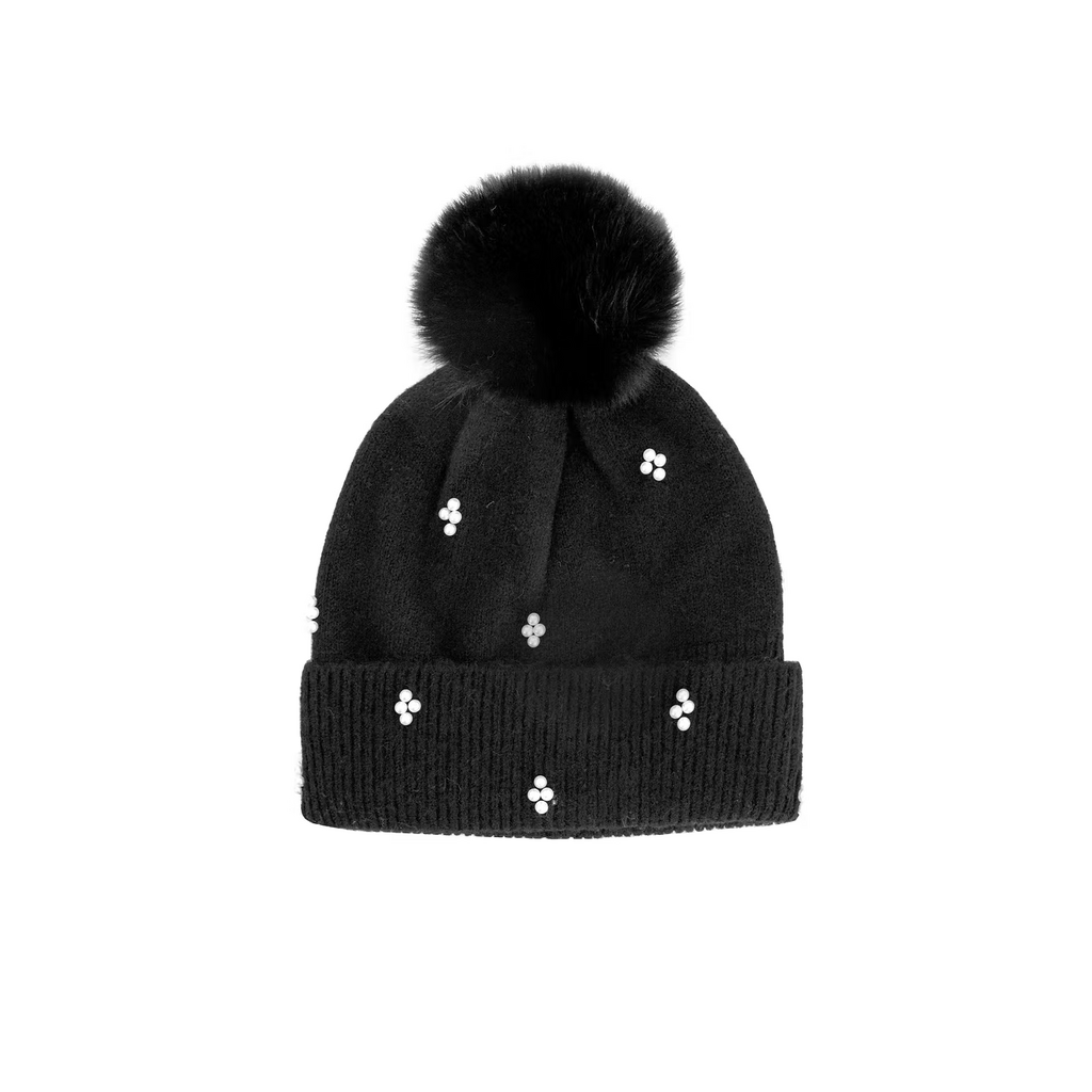 Mitchie's Matchings Mitchie's Matchings Hat with Pearls and Faux Fur Pom