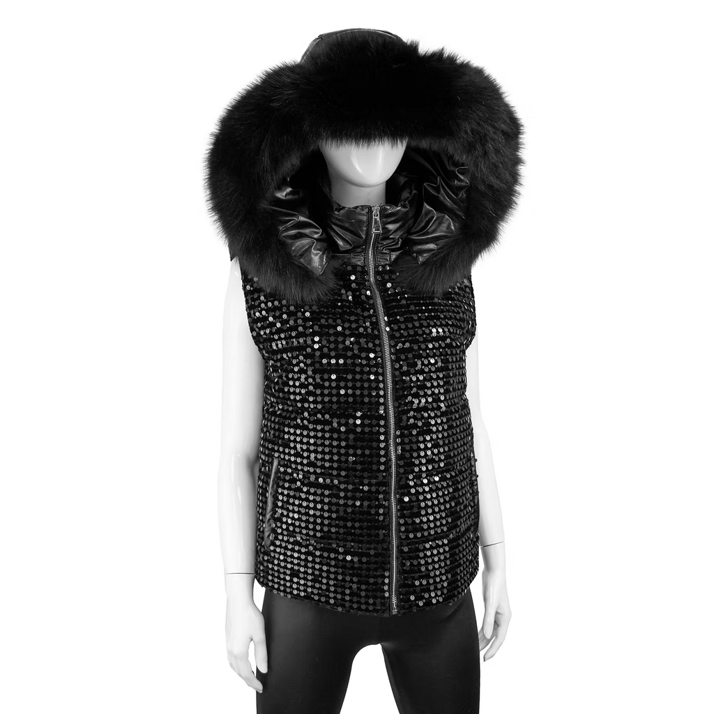 Mitchie's Matchings Mitchie's Matchings Sequin Vest with Fox Fur Trim