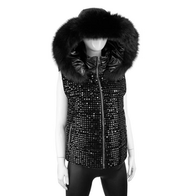 Mitchie's Matchings Sequin Vest with Fox Fur Trim