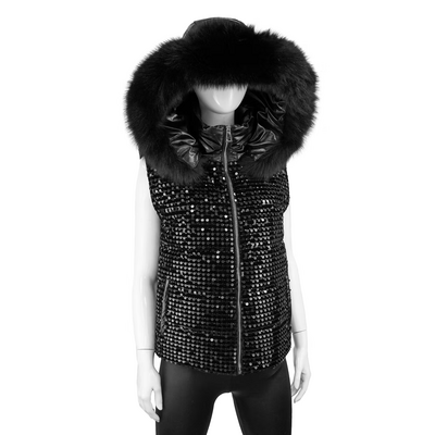 Mitchie's Matchings Sequin Vest with Fox Fur Trim