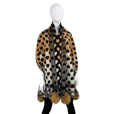 Mitchie's Matchings Scarf with Hearts and Fox Poms