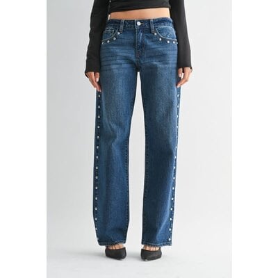 Just Black Denim Low Rise Studded Baggy Jean