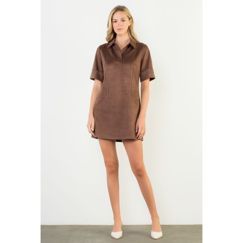 THML THML Short Sleeve collared Suede Dress