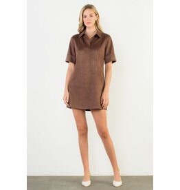 THML Short Sleeve collared Suede Dress