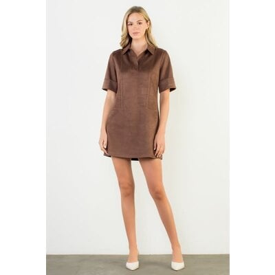 THML Short Sleeve collared Suede Dress
