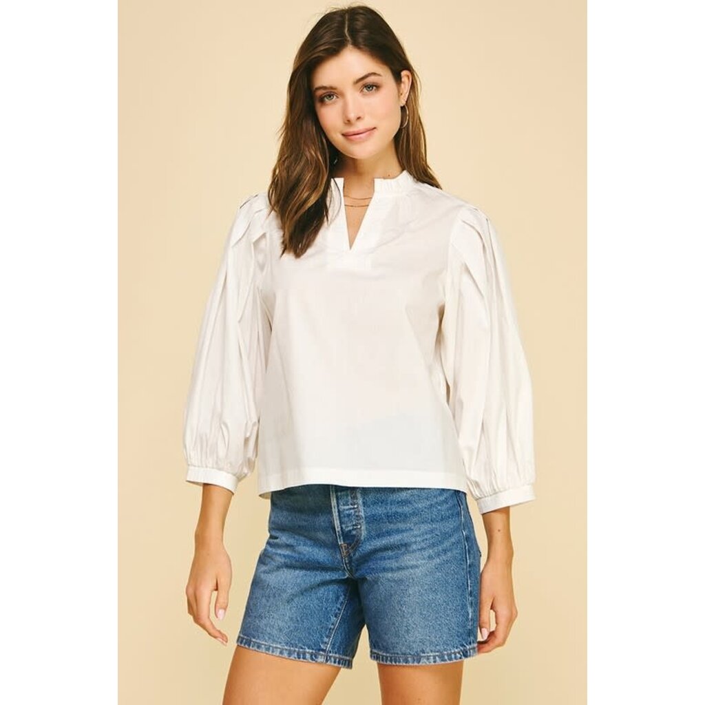 Pinch Pinch Ruffled Mock Neck Poplin Blouse Top