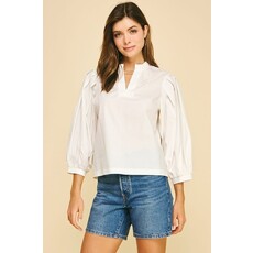 Pinch Pinch Ruffled Mock Neck Poplin Blouse Top