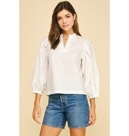 Pinch Ruffled Mock Neck Poplin Blouse Top