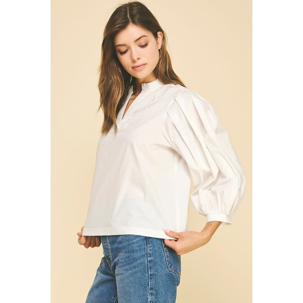 Pinch Pinch Ruffled Mock Neck Poplin Blouse Top