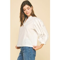 Pinch Pinch Ruffled Mock Neck Poplin Blouse Top