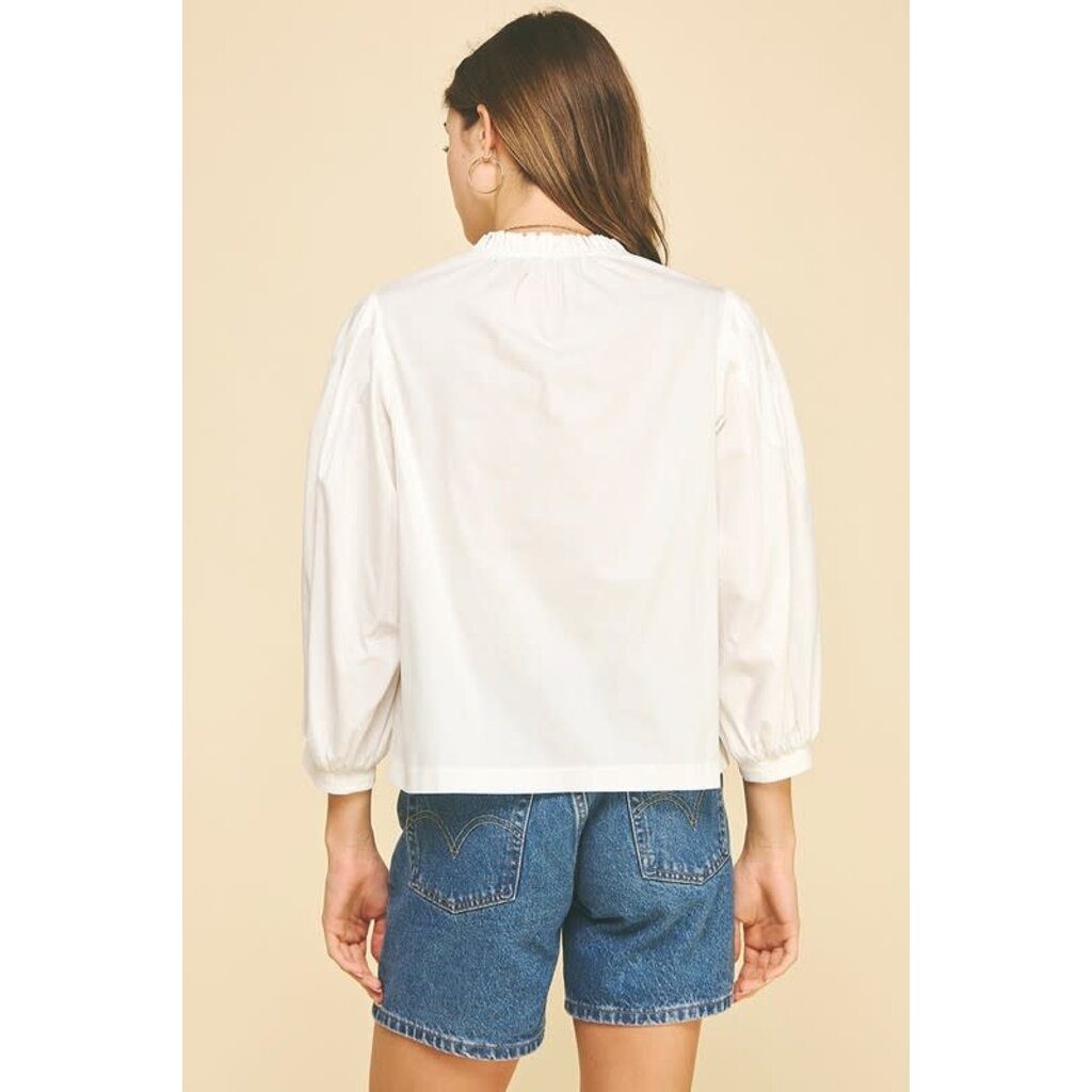 Pinch Pinch Ruffled Mock Neck Poplin Blouse Top