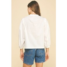 Pinch Pinch Ruffled Mock Neck Poplin Blouse Top