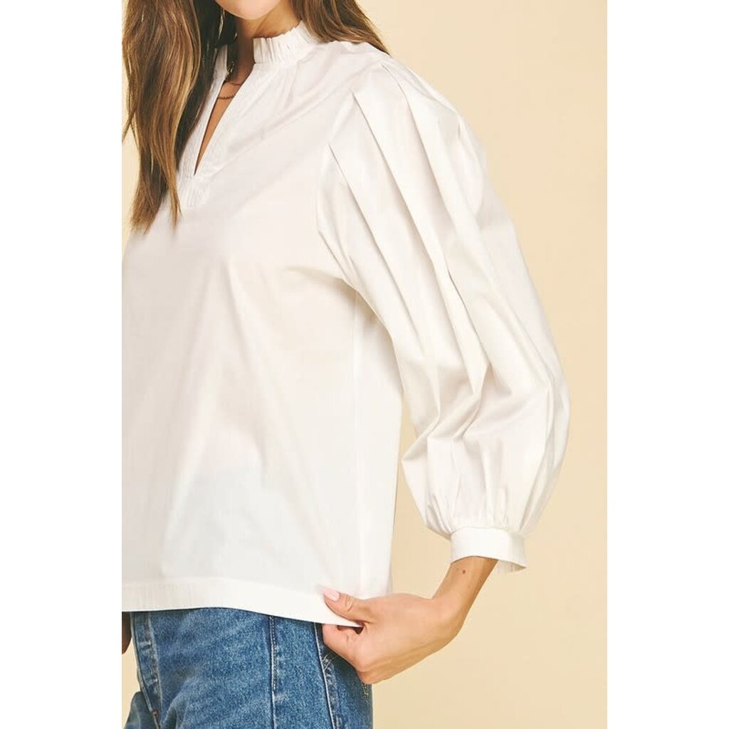 Pinch Pinch Ruffled Mock Neck Poplin Blouse Top