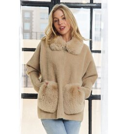 Adora Faux Fur Accent Zip Up Sweater Coat