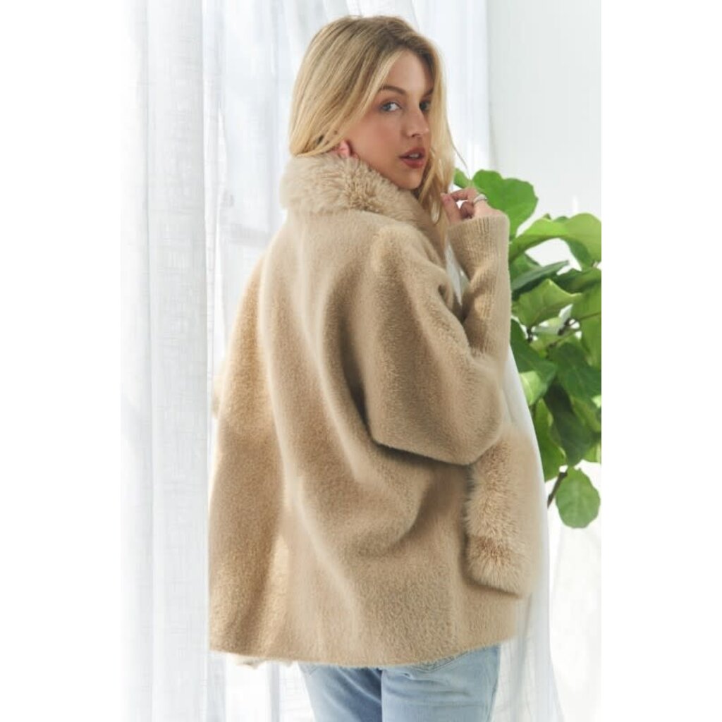 Adora Adora Faux Fur Accent Zip Up Sweater Coat
