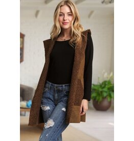 Adora Faux Suede Hoodie Vest with Sherpa