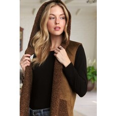 Adora Adora Faux Suede Hoodie Vest with Sherpa
