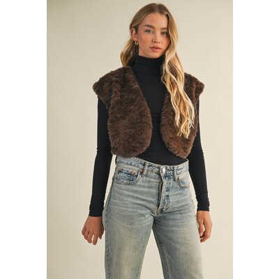 Mustard Seed Wavy Faux Fur Bolero Vest