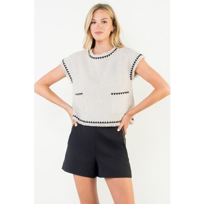 THML Short Sleeve Tweed Top
