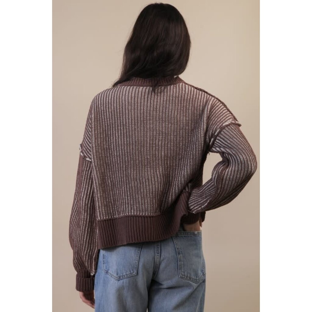 Very J Very J Two Toned Striped Sweater Top