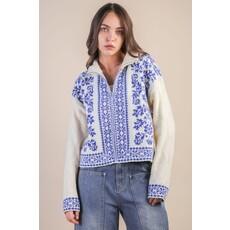 Very J Very J Graphic Knit Zip Up Cardigan Sweater