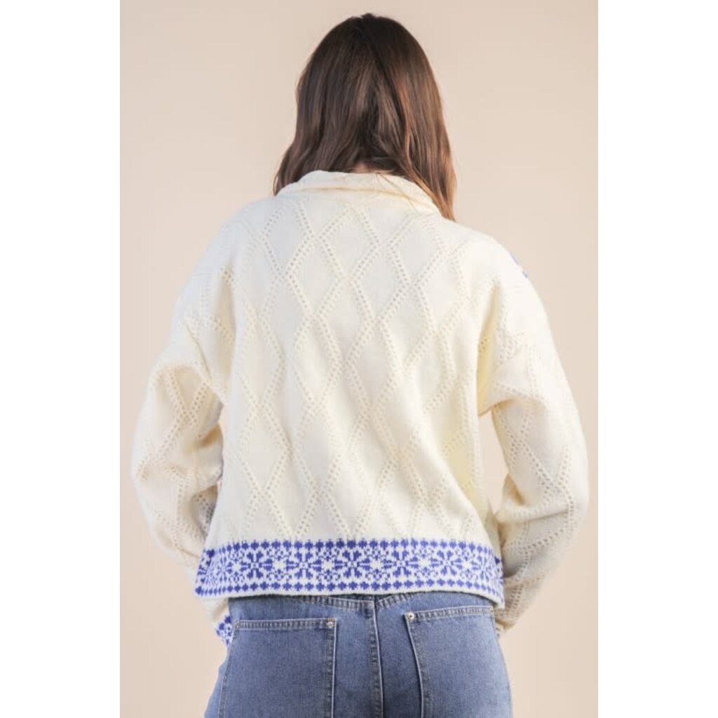 Very J Very J Graphic Knit Zip Up Cardigan Sweater