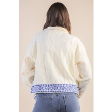 Very J Very J Graphic Knit Zip Up Cardigan Sweater