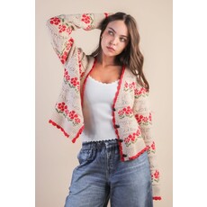 Very J Very J Floral Graphic Knit Sweater Cardigan