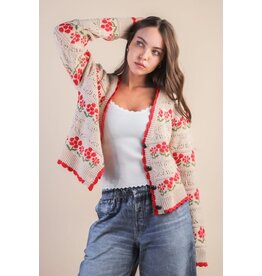 Very J Floral Graphic Knit Sweater Cardigan