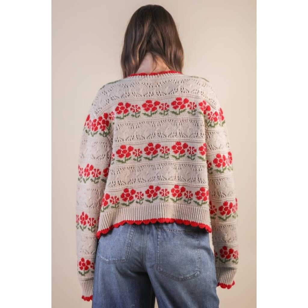 Very J Very J Floral Graphic Knit Sweater Cardigan