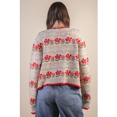 Very J Very J Floral Graphic Knit Sweater Cardigan