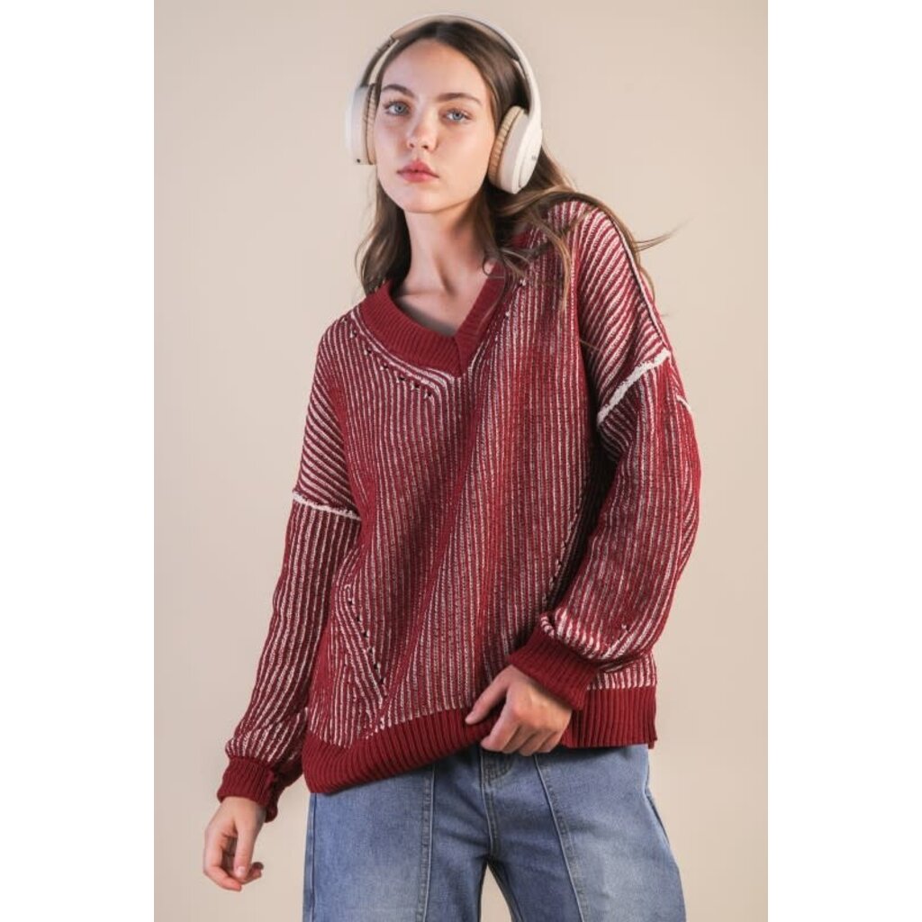 Very J Very J Oversized Two Toned Casual Knit Sweater