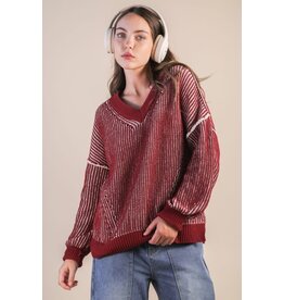 Very J Oversized Two Toned Casual Knit Sweater