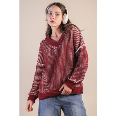 Very J Oversized Two Toned Casual Knit Sweater