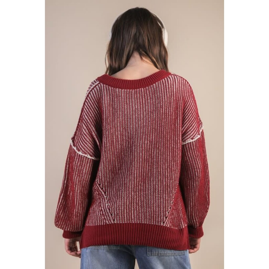 Very J Very J Oversized Two Toned Casual Knit Sweater