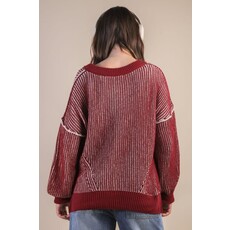 Very J Very J Oversized Two Toned Casual Knit Sweater