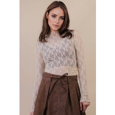 Very J Very J High Neck Fitted Sheer Mesh Lace Knit Top