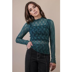 Very J Very J High Neck Fitted Sheer Mesh Lace Knit Top