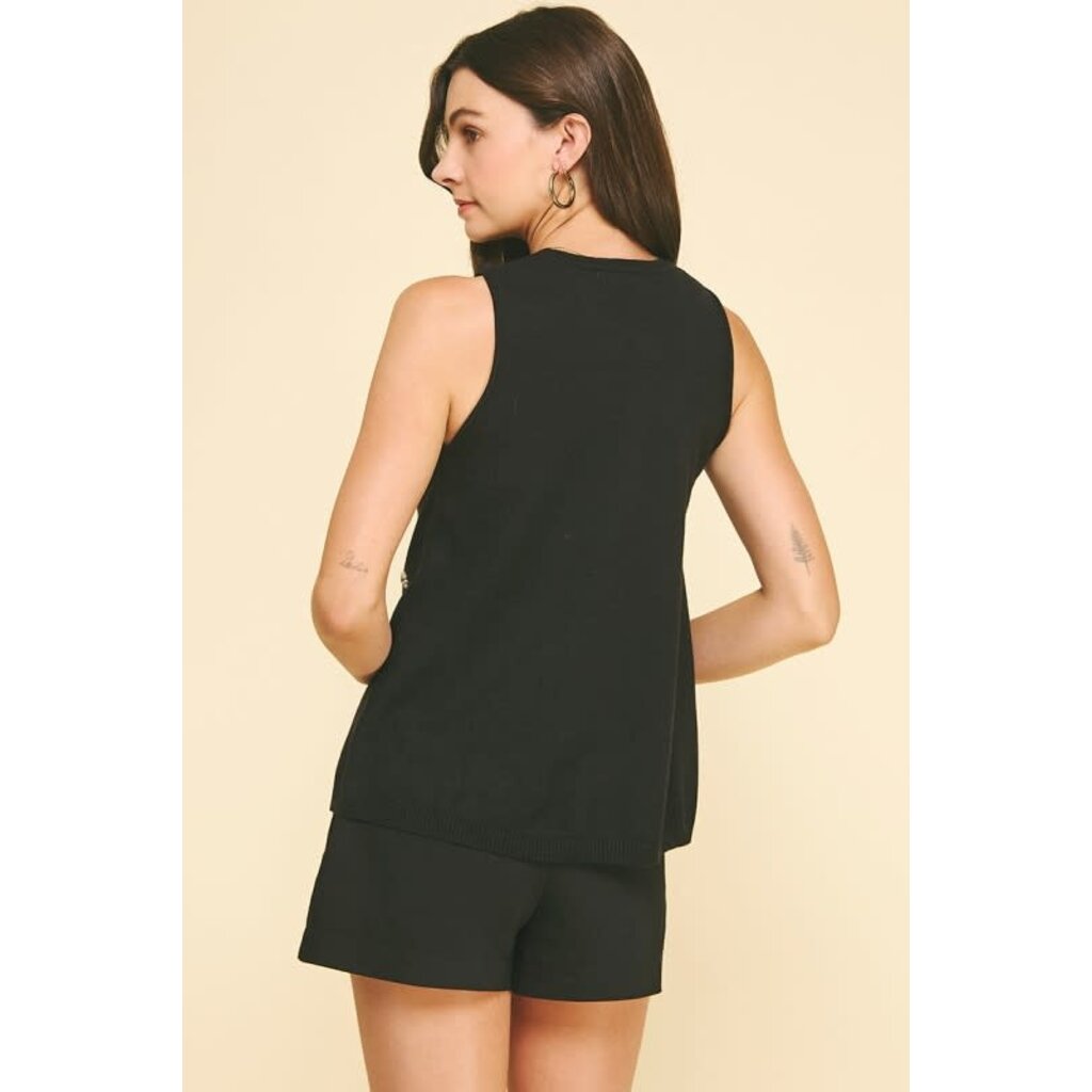 Pinch Pinch Rhinestone and Pearl Embroidered Knit Top