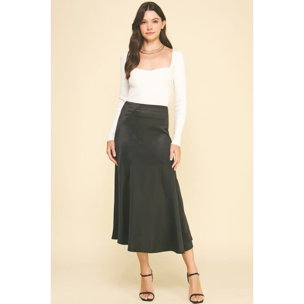 Pinch Pinch Silky Blocked Detailed Midi Skirt