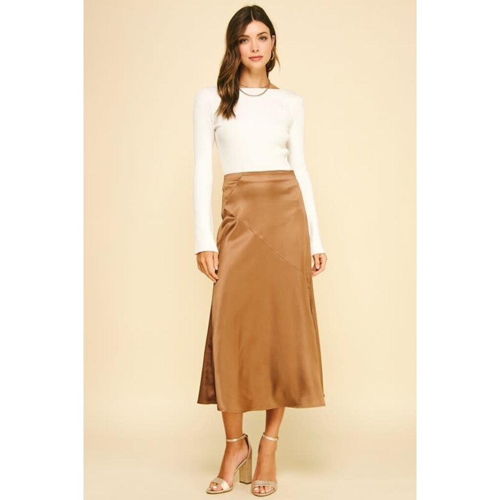 Pinch Pinch Silky Blocked Detailed Midi Skirt
