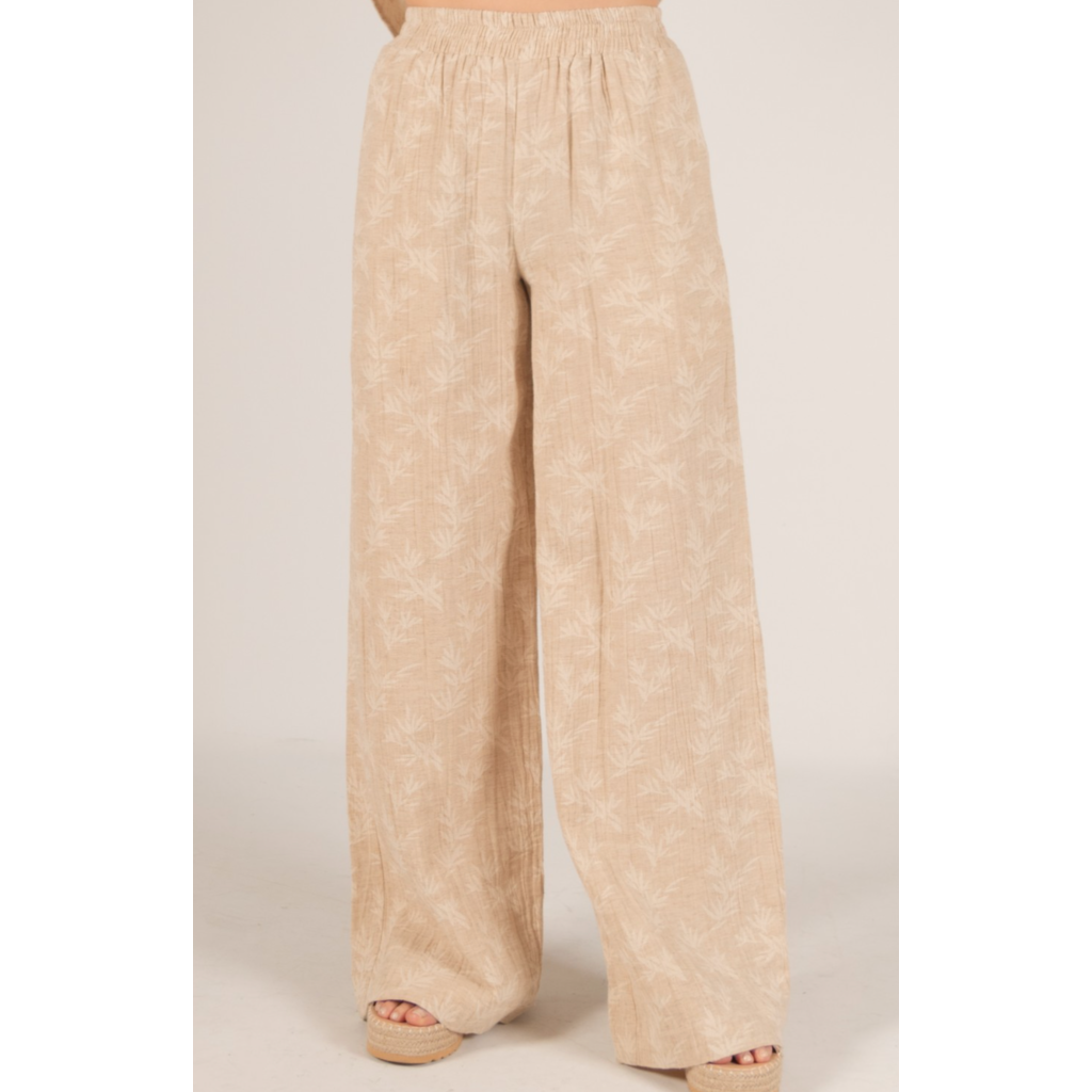 Before You Before You Leaf Print Wide Leg Pants