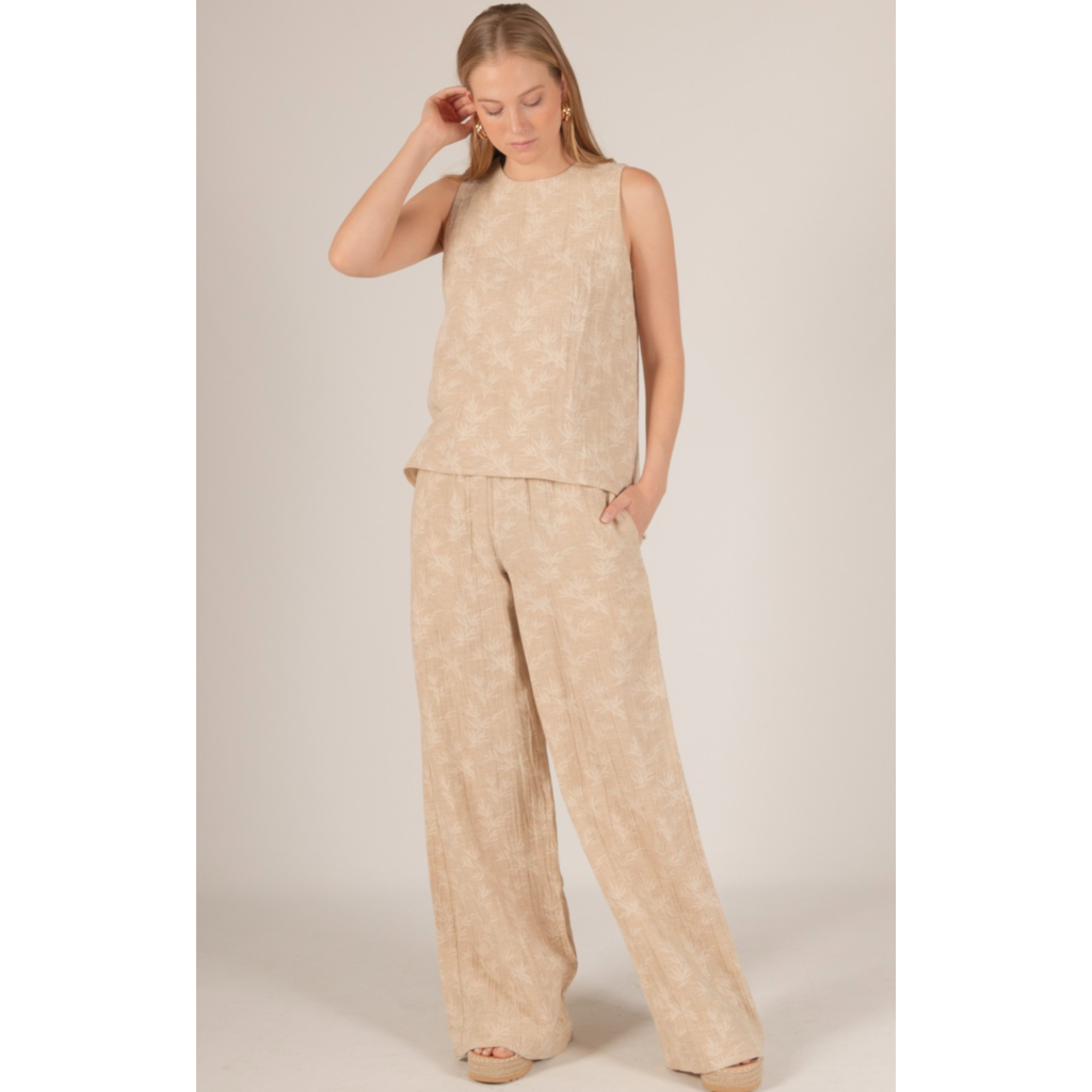 Before You Before You Leaf Print Wide Leg Pants