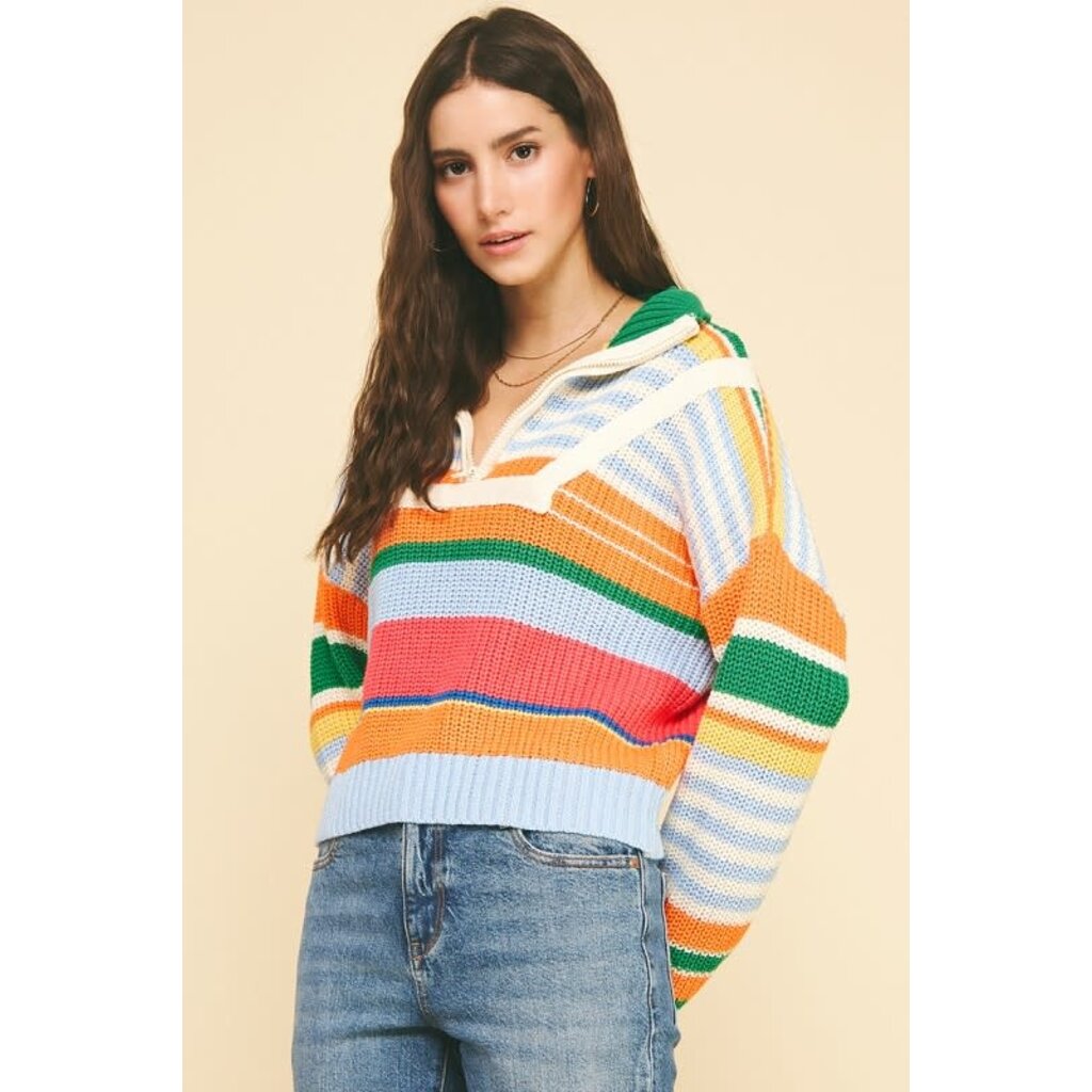 Pinch Pinch Multi Color Half Zip Pullover Sweater