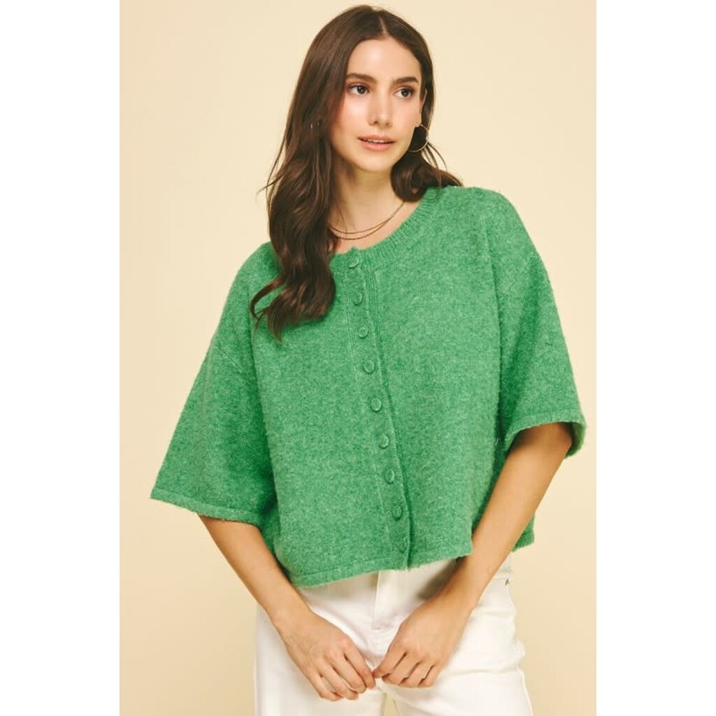 Pinch Pinch Button Down Short Sleeve Sweater